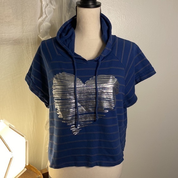 Cedar Tree Striped Heart Logo Cropped Hoodie Sweatshirt‎ Size Small - Picture 2 of 7